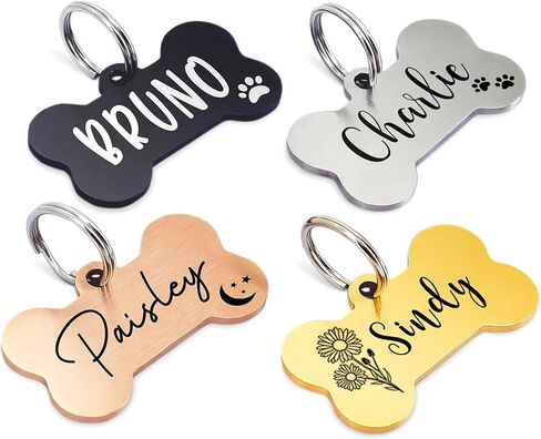 Ultra Joys Personalized Dog Tags for Pets - Durable Stainless Steel Customizable Dog Cat ID Tags - Dog Tags for Safety Optional Engraved on Both Sides -Bone Shape Dog Tag Large Size, Black in Kuwait