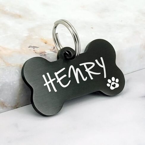 Ultra Joys Personalized Dog Tags for Pets - Durable Stainless Steel Customizable Dog Cat ID Tags - Dog Tags for Safety Optional Engraved on Both Sides -Bone Shape Dog Tag Large Size, Black in Kuwait