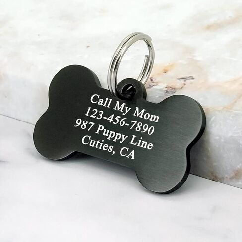Ultra Joys Personalized Dog Tags for Pets - Durable Stainless Steel Customizable Dog Cat ID Tags - Dog Tags for Safety Optional Engraved on Both Sides -Bone Shape Dog Tag Large Size, Black in Kuwait