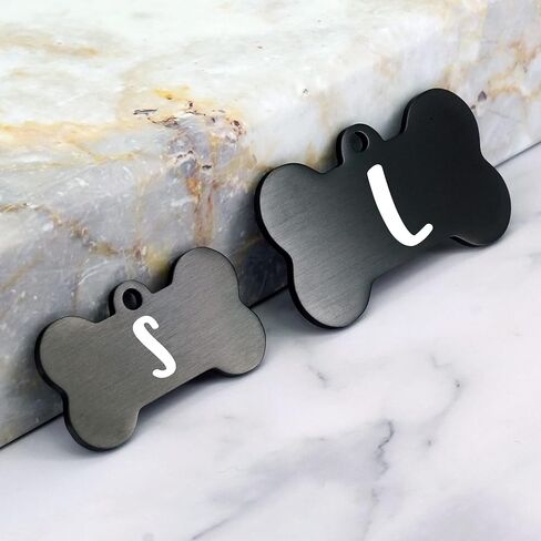 Ultra Joys Personalized Dog Tags for Pets - Durable Stainless Steel Customizable Dog Cat ID Tags - Dog Tags for Safety Optional Engraved on Both Sides -Bone Shape Dog Tag Large Size, Black in Kuwait