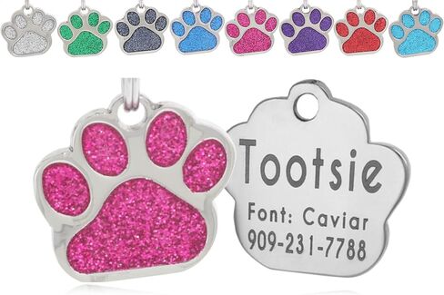 io Tags Pet ID Tags, Personalized for Dog and cat, Custom Engraved, Easy to Read, Cute Glitter Paw Pet Tag (Pink) in Saudi Arabia