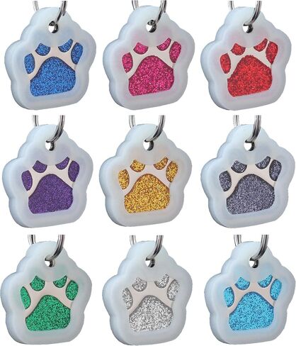 io Tags Pet ID Tags, Personalized for Dog and cat, Custom Engraved, Easy to Read, Cute Glitter Paw Pet Tag (Pink) in Saudi Arabia