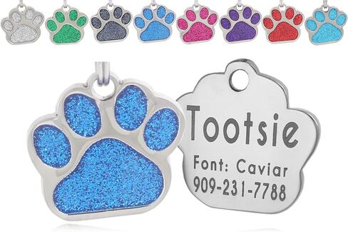 io Tags Pet ID Tags, Personalized for Dog and cat, Custom Engraved, Easy to Read, Cute Glitter Paw Pet Tag (Pink) in Saudi Arabia
