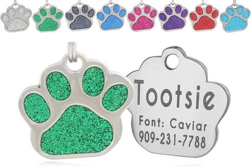 io Tags Pet ID Tags, Personalized for Dog and cat, Custom Engraved, Easy to Read, Cute Glitter Paw Pet Tag (Pink) in Saudi Arabia