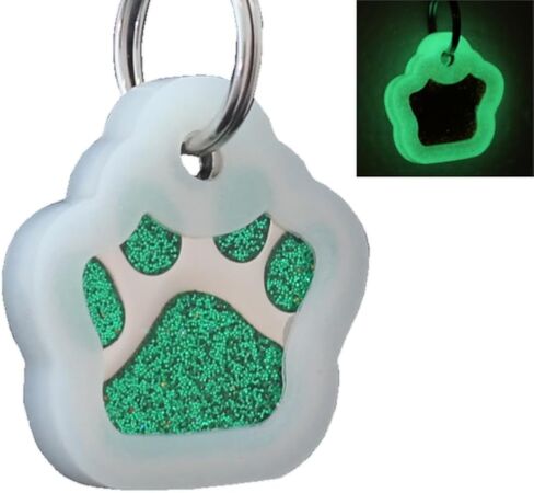 io Tags Pet ID Tags, Personalized for Dog and cat, Custom Engraved, Easy to Read, Cute Glitter Paw Pet Tag (Pink) in Saudi Arabia
