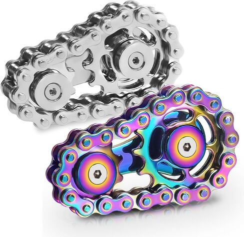 Metal Fidget Spinner Toys for Adults Figette Bike Chain Roller for Teens Cool Gadgets ADHD Anti Anxiety Stress Relief Items Figet Autism Desk Offices EDC Sensory Gift for Boy Men - Blue in Kuwait