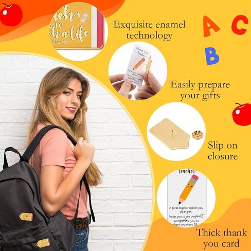 Unittype 60 Packs Appreciation Gift Bulk for Teacher Pin with Thank You Card Apple Lapel Pins Brooches Thank You Gifts for Valentines Back to School Graduation in Saudi Arabia