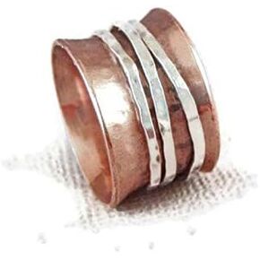 Glitter Box Exports 925 Sterling Copper & Silver Spinner Fidget ring For Women High Polish Silver Point Ring (5)