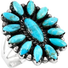 Turquoise Ring Sterling Silver 925 Genuine Gemstones Size 6 to 11