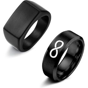 FUNRUN JEWELRY 2 قطعة خاتم أسود خاتم إنفينيتي مجموعة خواتم للرجال من الفولاذ المقاوم للصدأ لامع بلمسة نهائية لامعة ومشطوفة بحافة مصقولة مريحة تناسب هدية الزوج والأب مقاس 6-14 in Kuwait