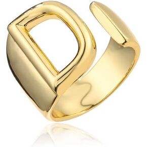 cmoonry 18K Gold Plated Initial Rings For Women Men Statement Open Letter Ring Adjustable Party Jewelry Birthday Gift