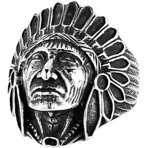 Stainless Steel Native American Indian Chief Head Rings for Men Women Biker Ring Vintage Tribal Ring