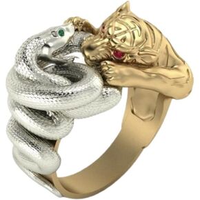 Serpent Ring, Gothic Tiger Ring for Men, Norse Viking Snake Ring Tiger Snake Jewelry, Celtic Tiger Ring Hip Hop Gold Tiger Band Ring Punk Tiger Animal Ring for Boys