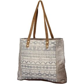 Myra Bag Silvan Upcycled Canvas & Cowhide Leather Tote Bag S-1204, Brown, One Size