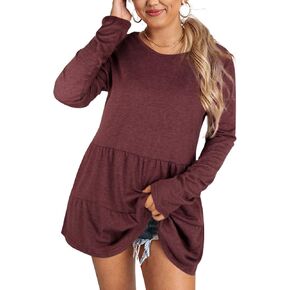 Hibluco Women Long Sleeve Tunic Shirts Casual Fall Peplum Tops Babydoll Blouse in Kuwait