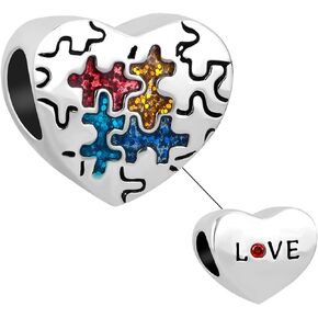 Autism Awareness Heart Puzzle Charm Compatible with Pandora Charms Bracelets