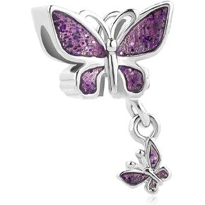MiiFort Women Butterflies Dangle Charm Compatible with Pandora Bracelets Birthday Birthstones Purple Blue Pink Butterfly