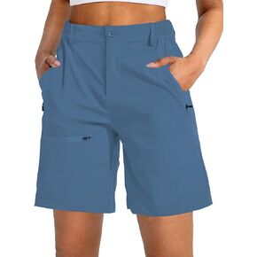 PINSPARK Women's Hiking Caogo Shorts 7/8" Length Inseam Lightweight Shorts Quick Dry Outdoor Shorts with Zipper Pockets