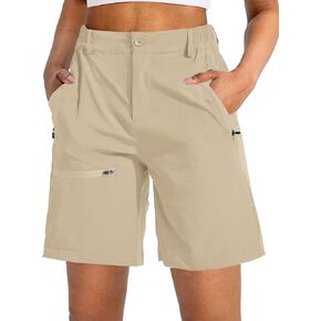 PINSPARK Women's Hiking Caogo Shorts 7/8" Length Inseam Lightweight Shorts Quick Dry Outdoor Shorts with Zipper Pockets in Kuwait