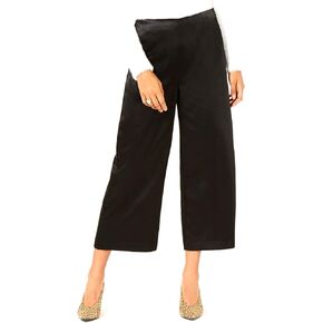 Womens Satin Cropped Wide Leg Pants Black 2