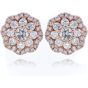 Women’s Men’s Pink Rose Gold Plated 925 Sterling Silver Iced CZ Circle Flower Cluster Hypoallergenic Round Hip Hop Trendy Fashion Cubic Zirconia Stud Screw Back Earrings