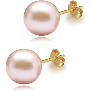 pink pearls 18K plate Gold stud Earrings for women Ladies Girl，Handpicked Genuine Freshwater's aquaculture Cultured AAAA+ Pearls.