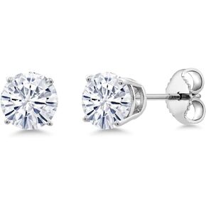 Gem Stone King 925 Sterling Silver White Moissanite Stud Earrings For Women (1.00 Cttw, Round 5MM)