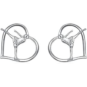 S925 Sterling Silver Ice Skating Sport Love Heart Charm Stud Earrings Inspirational Jewelry Gifts for Women