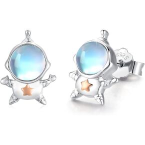 Astronaut Earrings Spacemen Studs 925 Sterling Silver Moonstone Earrings Cute Cartoon Spaceman Earrings Planet Jewelry Gift for Women Girls