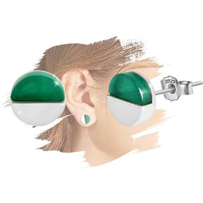 Simulated Emerald Earrings for Women - 14K Gold Plated Sterling Silver Hypoallergenic Round Stud Earrings Simple Minimalist Earrings Jewelry Gifts for Birthday Christmas Mother Wife