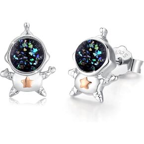 Astronaut Earrings Spacemen Studs 925 Sterling Silver Moonstone Earrings Cute Cartoon Spaceman Earrings Planet Jewelry Gift for Women Girls in Saudi Arabia