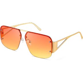 FEISEDY Trendy Aviator Sunglasses for Women Men Retro Metal Rimless Frame Square Shades B2985