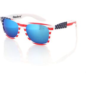 Classic Eyewear Retro 80's American USA Flag 4th of July Frame Sunglasses (White/Ice Blue, 52)