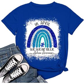 Autism Awareness Shirt Womens Autism Acceptance Month Grahic Short Sleeve Tee Tops