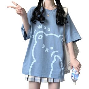Women Kawaii Bear T-Shirt Cute Japanese Anime Graphic Tees Cartoon Korean Preppy Short Sleeve Baggy Top Oversized Clothes