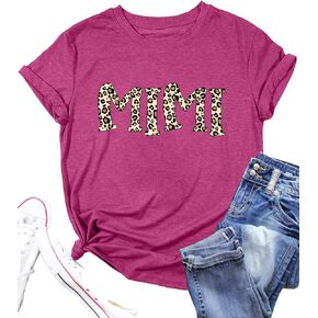 Mimi Shirts for Women Leopard Print Mimi Graphic Tees Shirts Grandma Gift Casual Short Sleeve Tees Tops