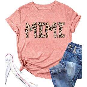 Mimi Shirts for Women Leopard Print Mimi Graphic Tees Shirts Grandma Gift Casual Short Sleeve Tees Tops
