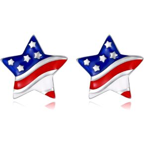 American Flag Earrings for Women Fourth of July Patriotic Stud Earrings 925 Sterling Silver USA Independence Day Patriots 4th of july Jewelry Gifts
