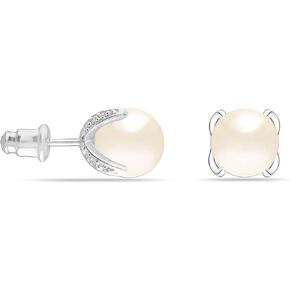 LeCalla Flaunt 925 Sterling Silver Pearl CZ Stud Earrings for Women, Hypoallergenic CZ Studs Earring for Women