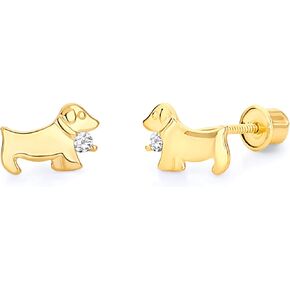 14k REAL Yellow Gold Dog Stud Earrings with Screw Back