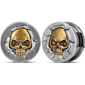 Gothic Ear Gauges Screw Fit Plug Stainless Steel Bullet Skull Flesh Tunnels ExPander Hanger Stretcher Piercings 8mm-25mm