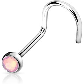 Forbidden Body Jewelry 20g Surgical Steel Opalite Gemstone Top Nose Screw