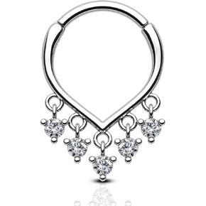 COCHARM Teardrop Dangle Septum Ring 16G Silver Septum Jewelry Clear CZ Helix Daith Earrings Daith Piercing Jewelry Stainless Steel