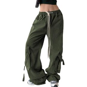 Womens Baggy Cargo Pants Casual Low Waist Adjustable Drawstring Joggers Sweatpants Trousers Punk Streetwear