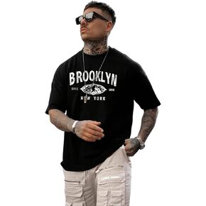 تي شيرت رجالي من SweatyRocks برسوم جرافيك وأكمام قصيرة ورقبة دائرية وكتف منسدل in Kuwait