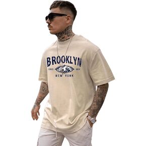 SweatyRocks Men's Letter Graphic Tee Short Sleeve Round Neck Drop Shoulder Top T-Shirt