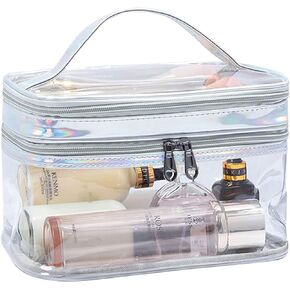 Clear Cosmetic Bag Dual Layer Travel Toiletry Bags Make up Organizer Waterproof Brushes Holder Black
