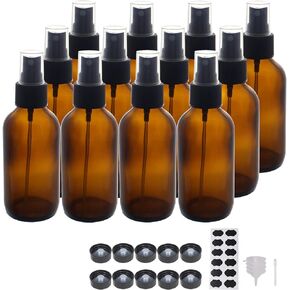 BPFY 12 Pack 4oz Amber Glass Spray Bottles 4oz Fine Mist Spray Bottle For Essential Oils, Perfumes, Alcohol, Watering Flowers, Cosmetic Spray Bottle, Refillable Liquid Containers