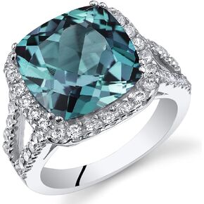PEORA Simulated Alexandrite Signature Ring for Women 925 Sterling Silver, Large Color-Changing 7.75 Carats Cushion Cut 11mm, Sizes 5 to 9