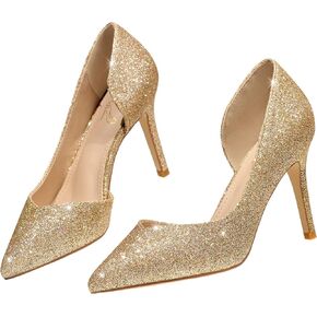 Perphy Glitter Pump Pointed Toe Slip-on Stiletto Heels Pumps for Women